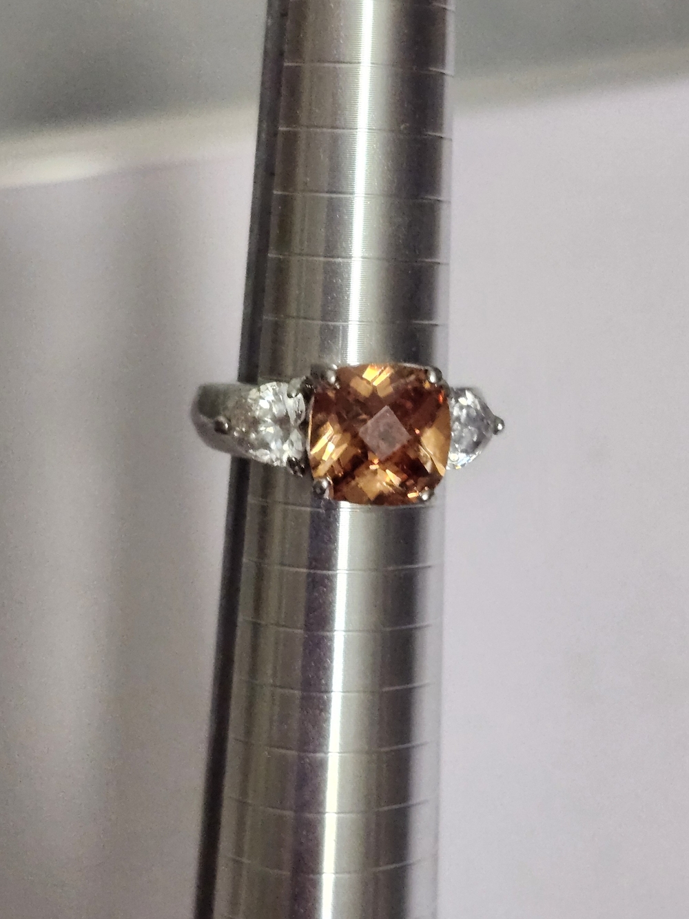 Cushion-Cut Orange Gemstone Three-Stone Ring - Women Jewelry